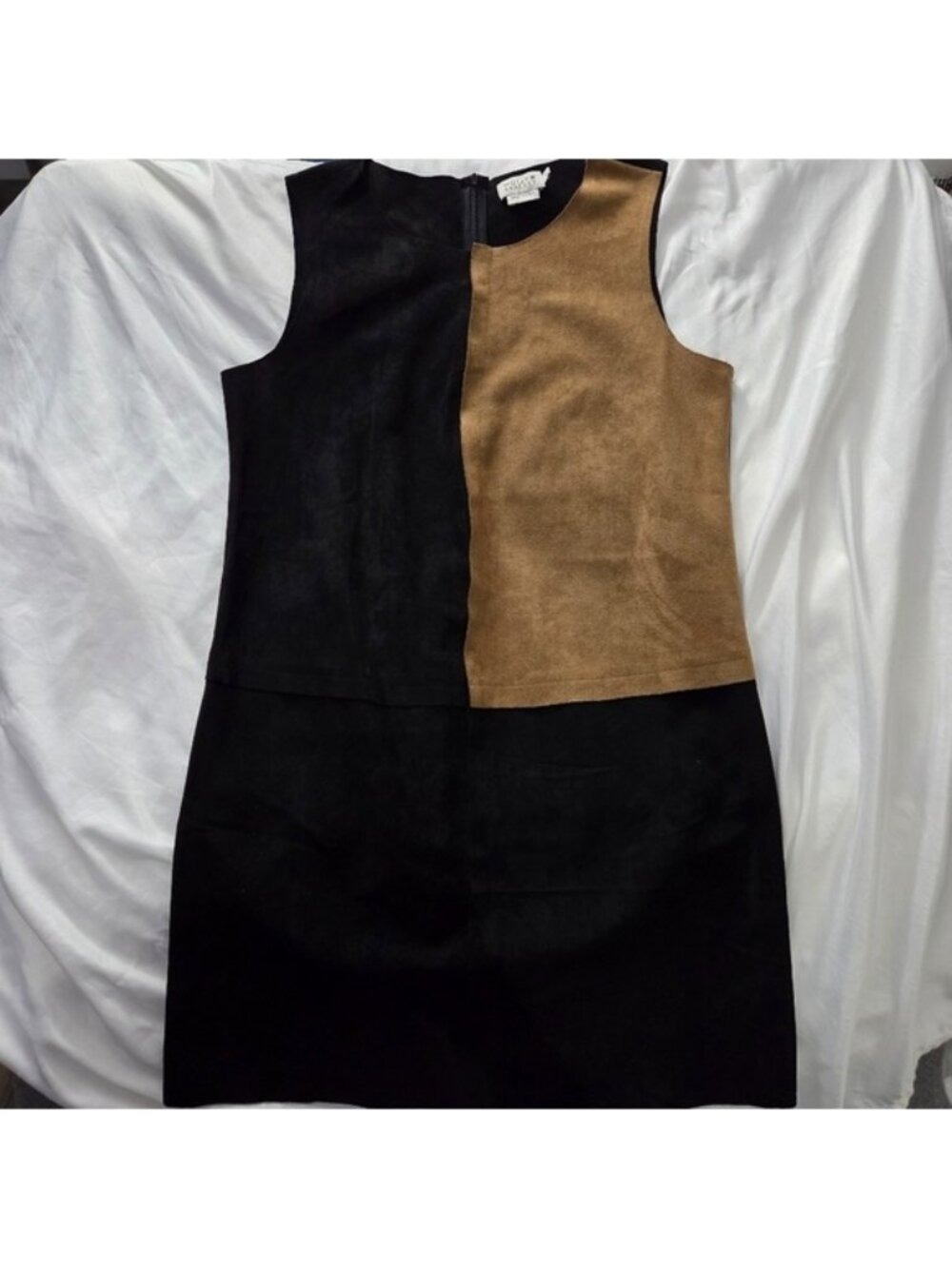 Molly Bracken Mod 60s Faux Suede Colorblock Shift Dress Size Large